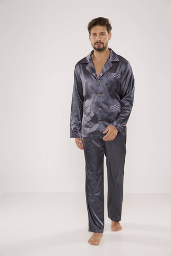 939 Pyjama für Männer aus grauem Satin