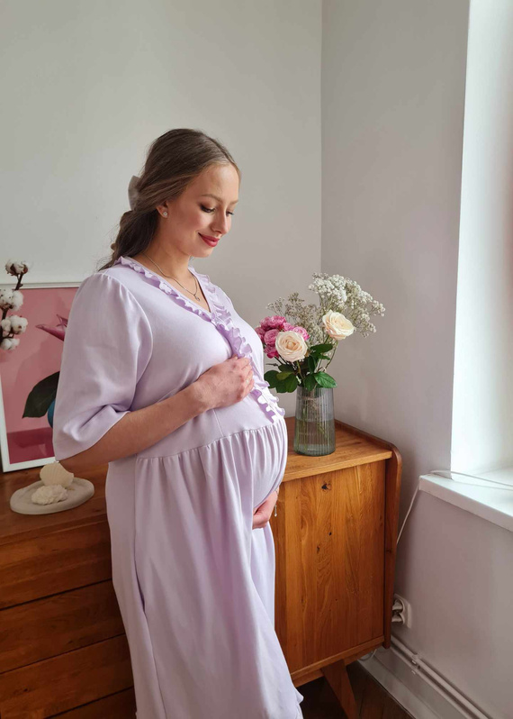 34NA Natalie Marija Nachthemd – 100 % Baumwolle, Umstands- und Stillhemd, mit Rüschen