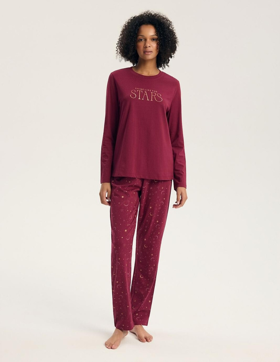 Damen-Pyjama Henderson 45439 Gilly Carmine 100% Baumwolle Langarm