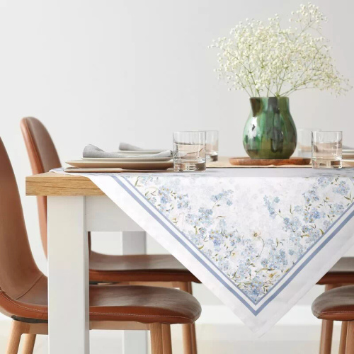 Tischdecke Summer 18 Eurofirany naturfarben mit Vergissmeinnicht 100% Polyester