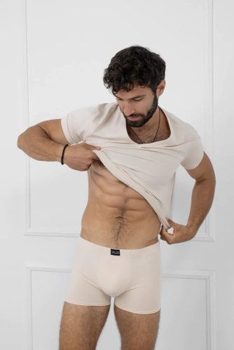 Apollo Herren-Boxershorts im italienischen Stil, beige – Baumwolle, elastisch, tailliert