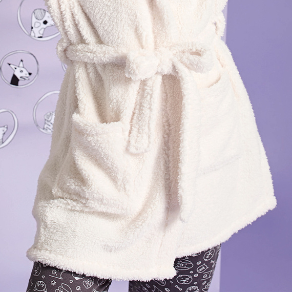 Igrid Sorbetto Damenbademantel – weiß, flauschig mit Teddybär-Kapuze