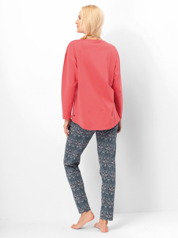 Damenpyjama Key LNS 703 Koralle – Baumwolle, lange Ärmel, elegant