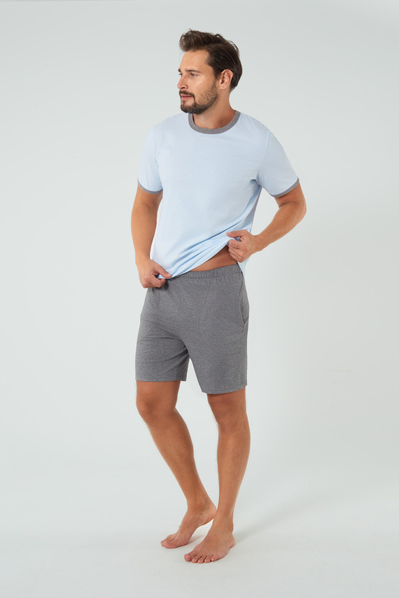 Nikodem Herren Kurzarm-Pyjamas, Shorts Italienische Mode - blau