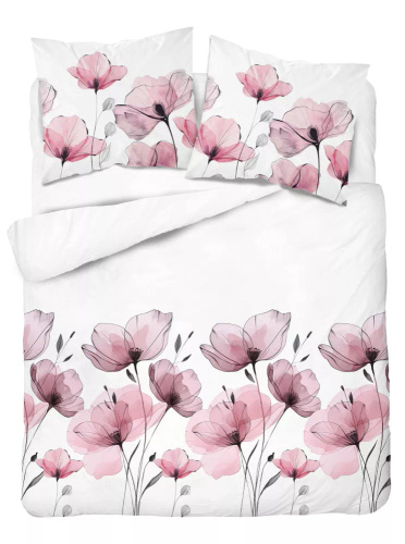 5496 B Weiße Baumwollbettwäsche mit aquarellrosa Blumen Naturalis – Detexpol