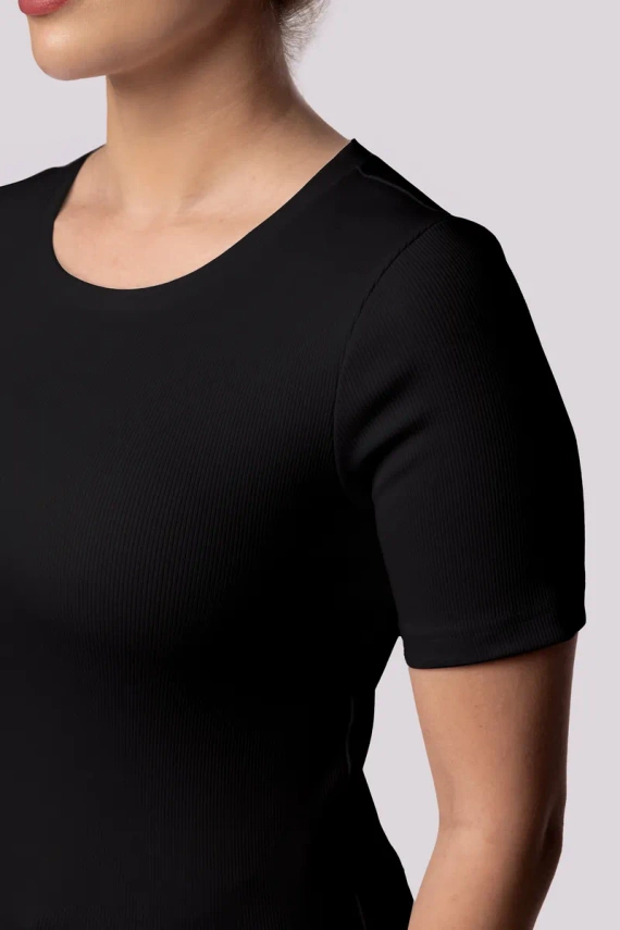 Geripptes gestreiftes Damen-T-Shirt „Mona“, schwarz