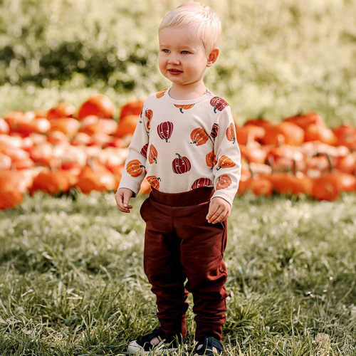 Halloween-Eevi-Baby-Body – Ecru, Kürbis, Baumwolle