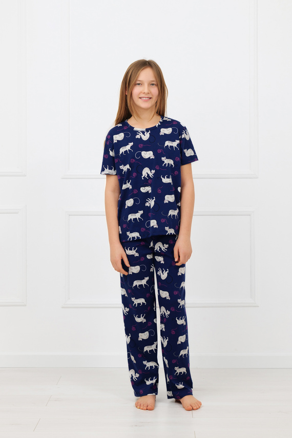 Mädchenpyjama Mimi Italian Fashion 100% Baumwolle – kurzer Ärmel, lange Hose