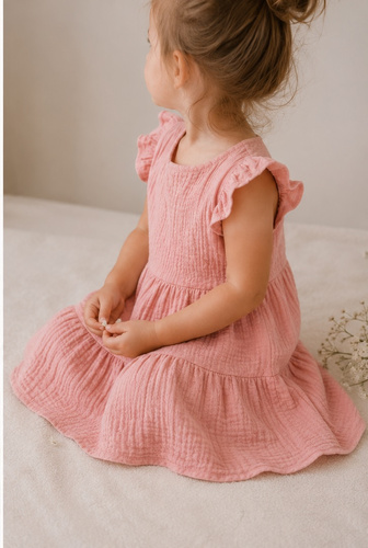 Rosa Musselin Kleid Mamatti SE50506 leichtes Baumwollkleid für Mädchen