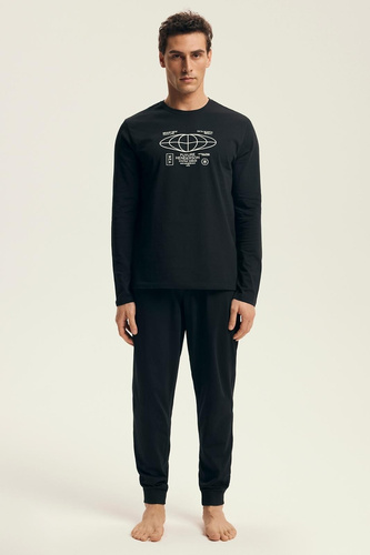 Henderson Core 43469 Loger Herrenpyjama, Schwarz – Baumwolle, lange Ärmel, elegante Verpackung