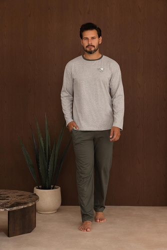 Herren-Schlafanzug Regina 6009 100% Baumwolle Langarm Lange Hose Komfort Grau