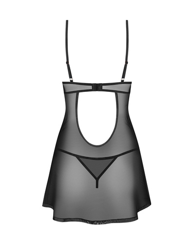 Euridia Chemise Obsessive Chemise schwarz – elegantes Nachthemd mit Bügeln und Tanga Chemise Obsessive Damen-Unterhemd – schwarz