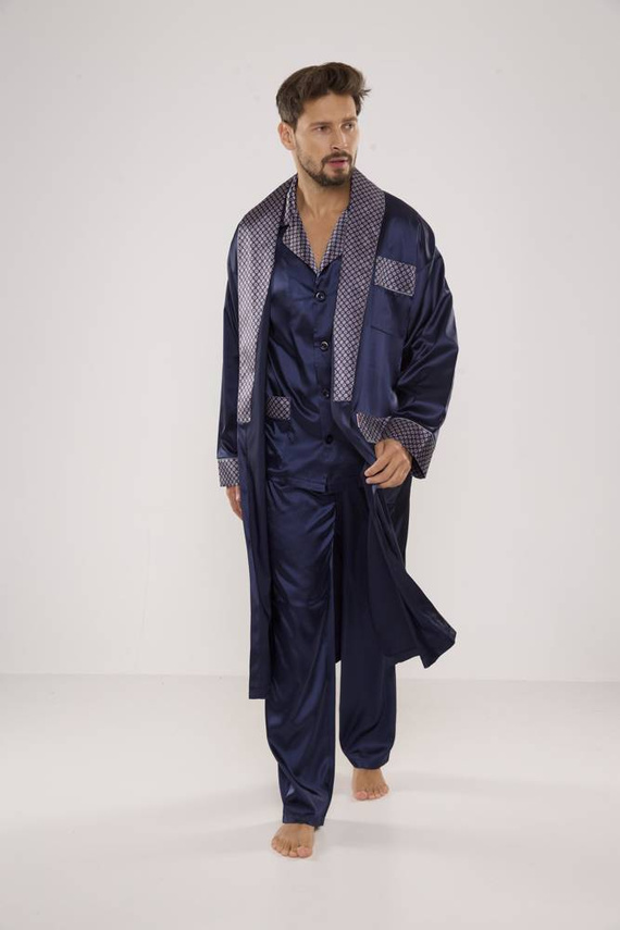 939 Herren Schlafanzug aus Satin - marineblau 