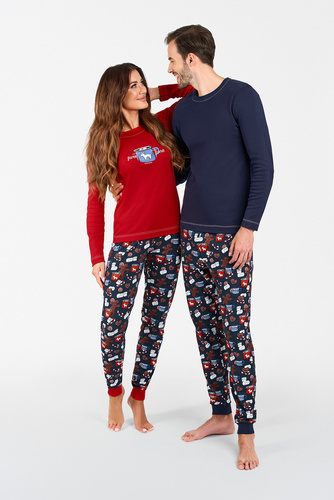 Makala Damen Schlafanzug mit langen Ärmeln und langer Hose Italian Fashion - rot/print 