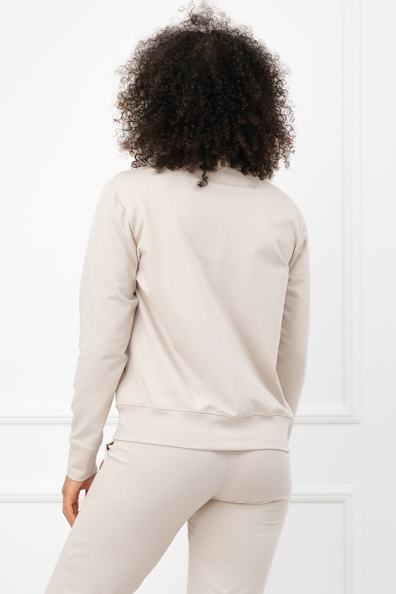 Damen-Sweatshirt Credo Italian Fashion aus Baumwolle, mit Reißverschluss, Stehkragen, Taschen – beige