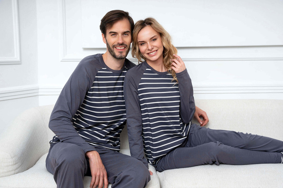 Lars Herren Schlafanzug mit langen Ärmeln, lange Hose Italian Fashion - graphite/graphite print