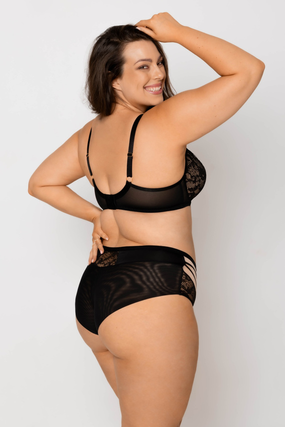 Damen Slip Mediolano Spider 19252 – Schwarze Spitze, Tüll, Hohe Taille | Eleganter und Zarter Slip für Jeden Tag