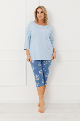 Damen Pyjama ERULA Italian Fashion Baumwolle Jersey 3/4 Ärmel Plus Size