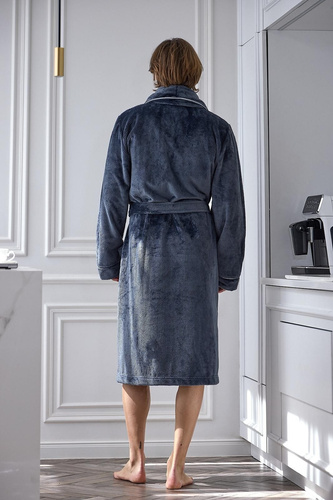L&L 2661 Eleganter Herrenbademantel Klassischer Kimono-Kragen Weich Graphit