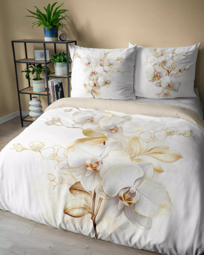 5132 A Holland Detexpol-Baumwollbettwäsche – Orchidee, Creme und Gold, elegant und angenehm anzufassen