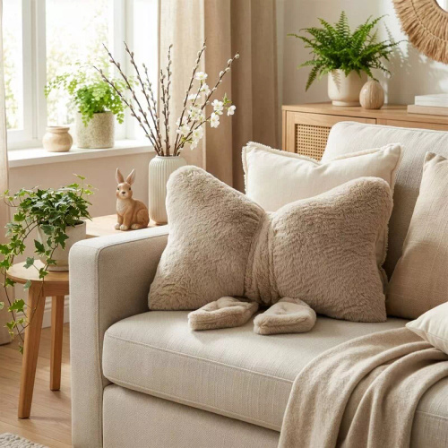 Eurofirany Wiosna 135 – dekoratives Kissen 37x10x30 mit Schleife beige