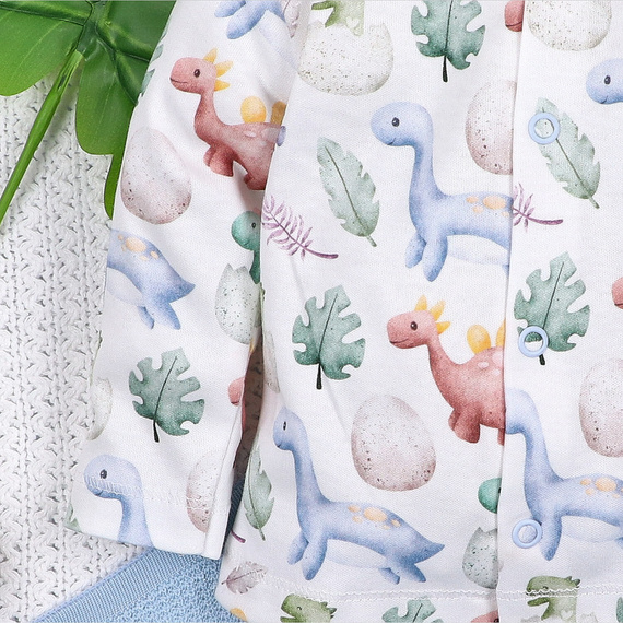 ABN-5570 Dino Explorer Nini Babykaftan – Bio-Baumwolle, Druckknopfverschluss