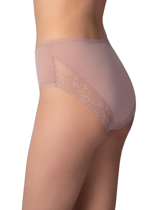LAMA L-VIS 1602 MD Damen Midi-Slip hoch aus Viskose mit Spitze 2er-Pack lachs-mocca