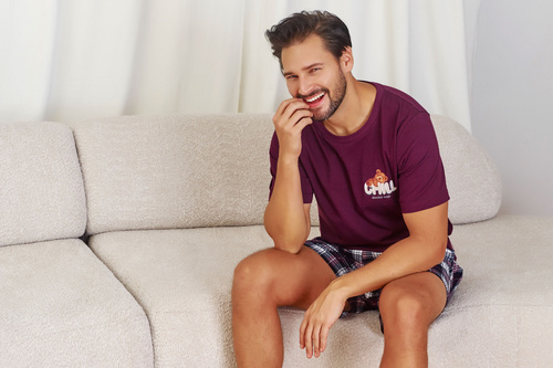 7201 „Chill“ Doctor Nap Herrenpyjama – Burgunderrot