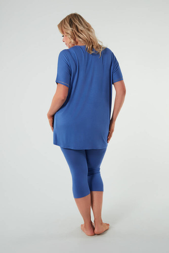 Natura Pyjamas Damen kurzarm, 3/4 Hose Italienische Mode - blau 