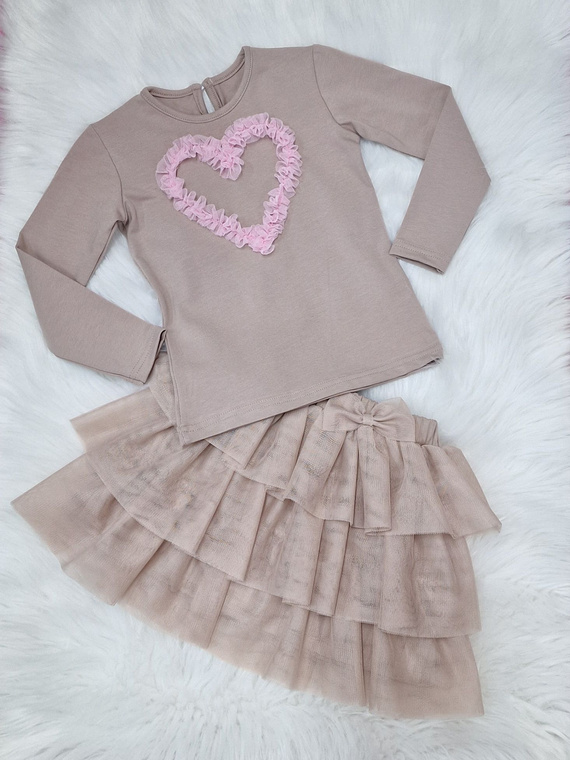 Mia Bambarillo Langarmbluse, Beige, rosa Herz