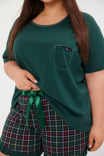 Foggia Damen Schlafanzug mit kurzen Ärmeln, Shorts Italian Fashion - grün/print