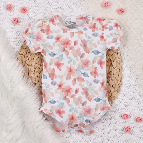 ABN-5417 Bunte Blumen Kurzarm-Body aus Bio-Baumwolle mit Nini-Print