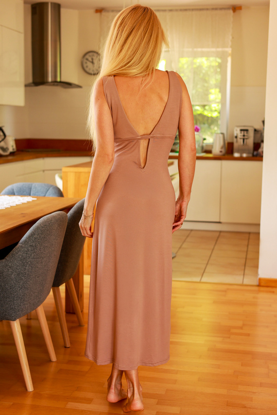 Senai Mirale Kleid – Lange Viskose mit V-Ausschnitt vorne und hinten | Polnische Produktion – Latte