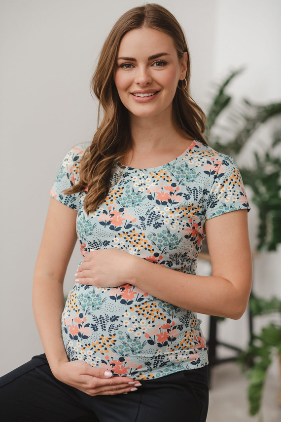 Milk Shirt Still- und Umstandsbluse mit kurzen Ärmeln Milk&Love Wiese auf Blau