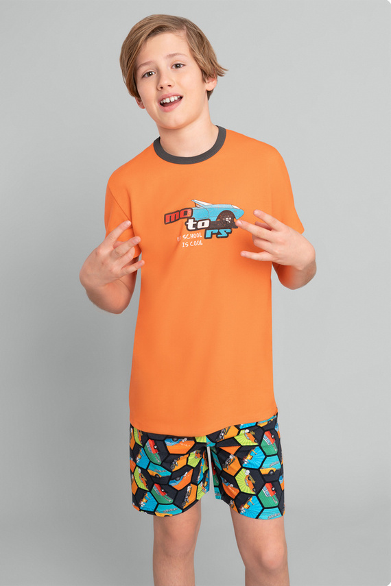 Comics Kurzarm-Pyjama für Jungen, Hose Italian Fashion - orange/print