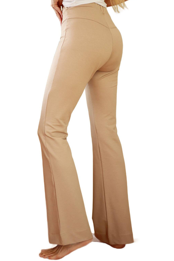 Cara - Damen-Baumwollhose, ausgestellte Beine, 95 % Baumwolle 5 % Elasthan | Polnische Marke Mirale – Beige