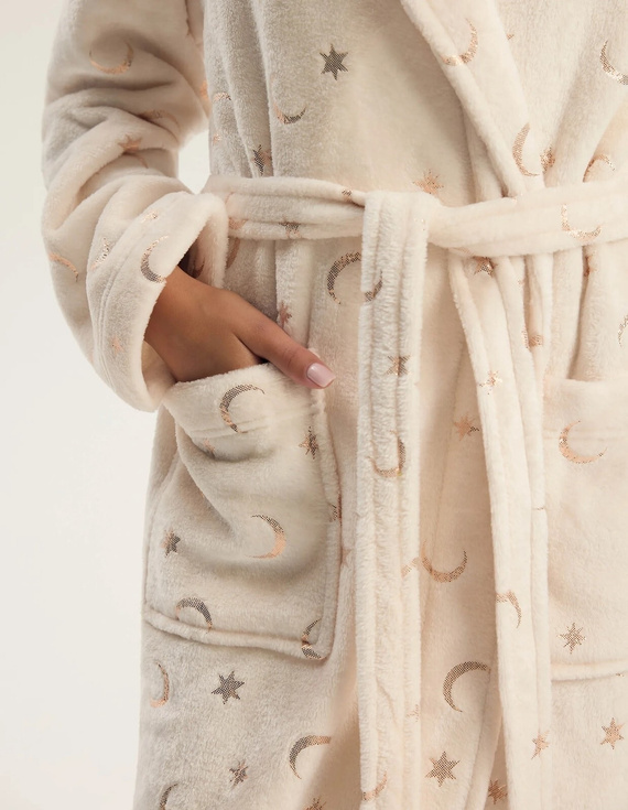 Henderson Gilly 45447 Damen Bademantel weich in Creme mit Kragen und Taschen