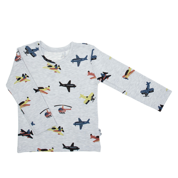 219138 Willy Nicol Babybluse, grau, mit Flugzeugen, Baumwolle, lange Ärmel