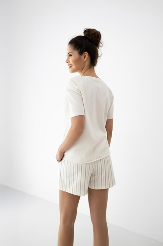 Damenpyjama Jemma Sensis ecru/beige, Baumwolle, kurzarm, Streifen