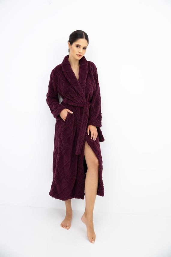 Sensis Rosira Damen Bademantel lang weich mit Gürtel Burgund