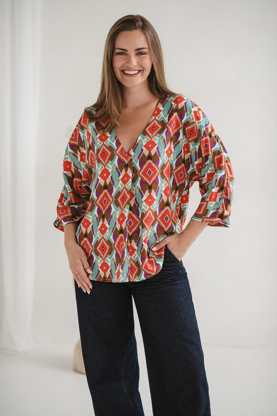 Bahama Mama Milk&Love Umstands-Stillbluse mit Boho-Print – Viskose, 3/4-Ärmel, Übergröße