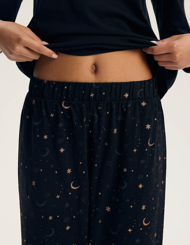 Damen-Pyjama Henderson 45438 Gilly 3/4 Schwarz 100% Baumwolle Lange Hose