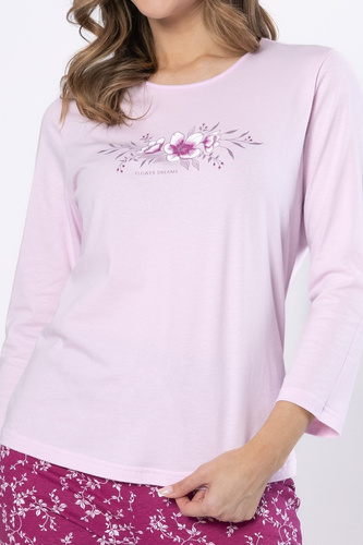 Edyta 1633 Leveza Damen-Pyjama, lila Baumwolle – Langarm, bequem