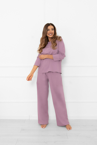 Damenpyjama Ksara Italian Fashion - Baumwolle, langarm und Hose mit Taschen - heather