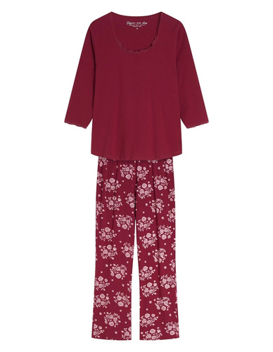Henderson Greta 45423 Damen-Pyjama 100% Baumwolle 3/4-Arm Spitze carmine