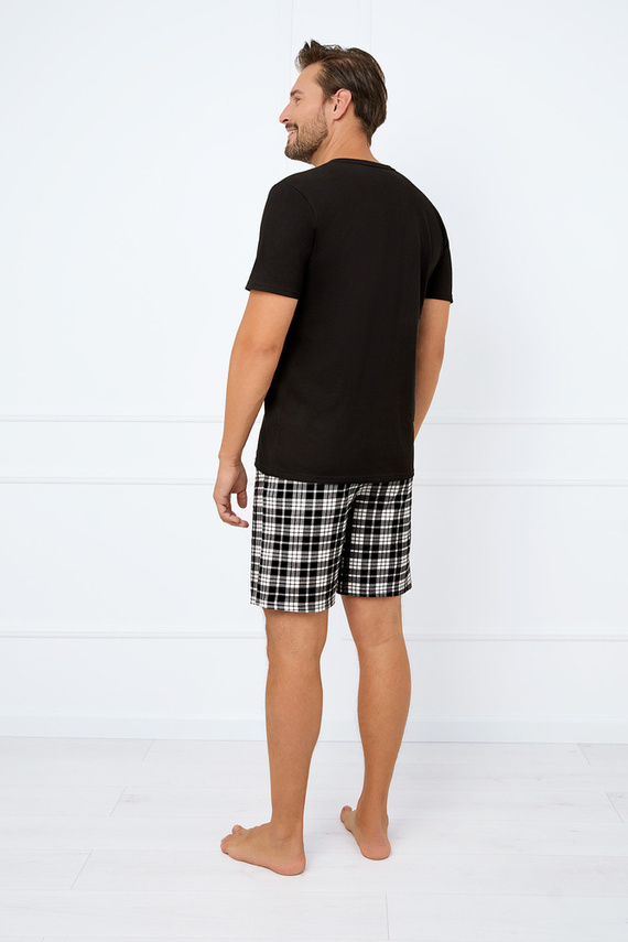 Klark Herren Kurzarm-Pyjama, Shorts Italian Fashion - schwarz/print