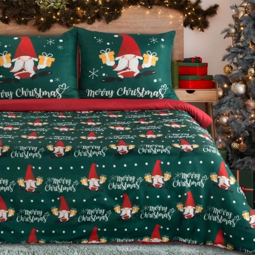 Galdor Weihnachtsbettwäsche aus Mikrofaser Eurocurtains grün-rote Zwerge – weich, leicht und pflegeleicht, mit Reißverschluss