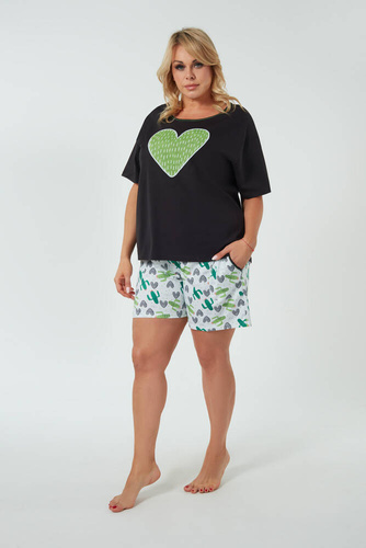 Picos Kurzarm-Pyjama und Shorts für Damen Italian Fashion - schwarz/print
