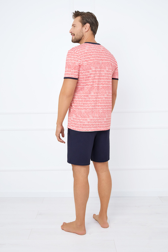 Flota Herren Kurzarm-Pyjama, Shorts Italian Fashion - Druck rot/marineblau