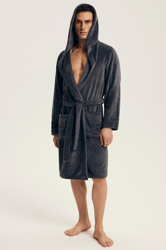 Henderson Herrenbademantel 43447 Vocal Grey – Kapuze, warmer Stoff, Komfort und Eleganz